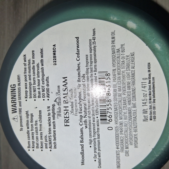 Bath & Body Works/ White Barn FRESH BALSAM 3-Wick 14.5oz. Candle NEW - Picture 3 of 3